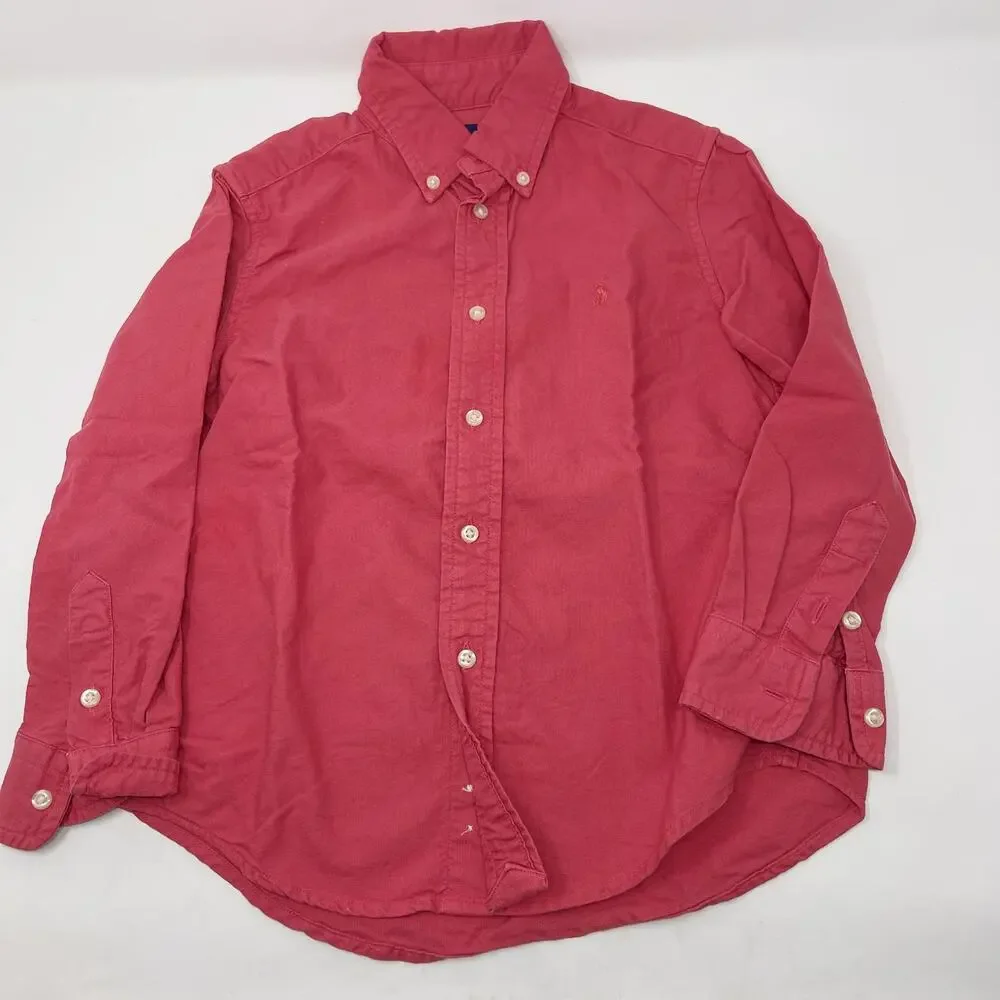 Ralph Lauren Boys Bundle of 2 Size 5 Button Down Shirts Blue White Striped Pink